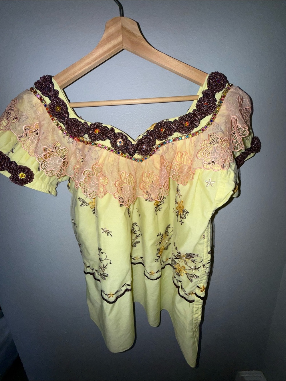 Women’s Hand made Guatemalan Yellow Off-Shoulder Embroidered Top